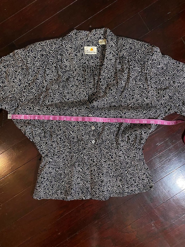 Vintage Liz Claiborne Blouse Long Sleeves Size 8 Black White - Picture 4 of 7